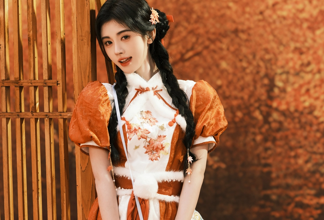 鞠婧祎枫林撑伞古风写真图片壁纸