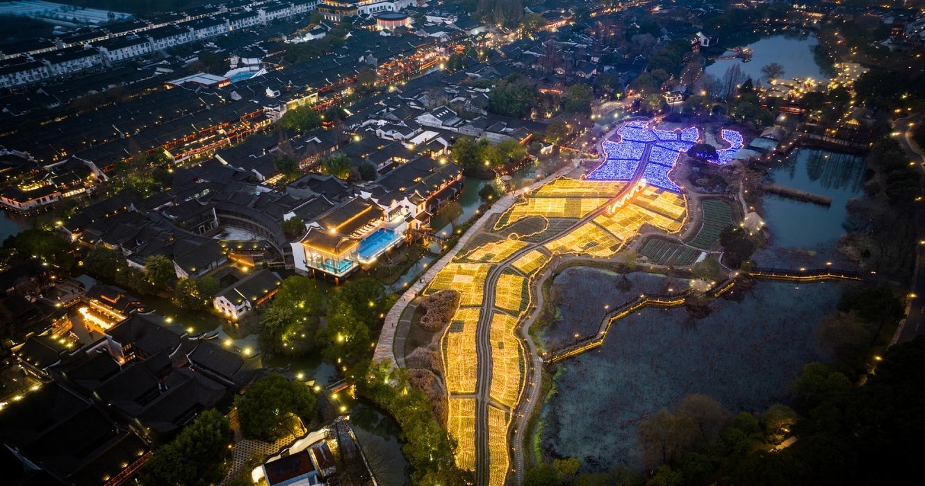 乌镇龙灯舞影绝美水乡旅游风景桌面