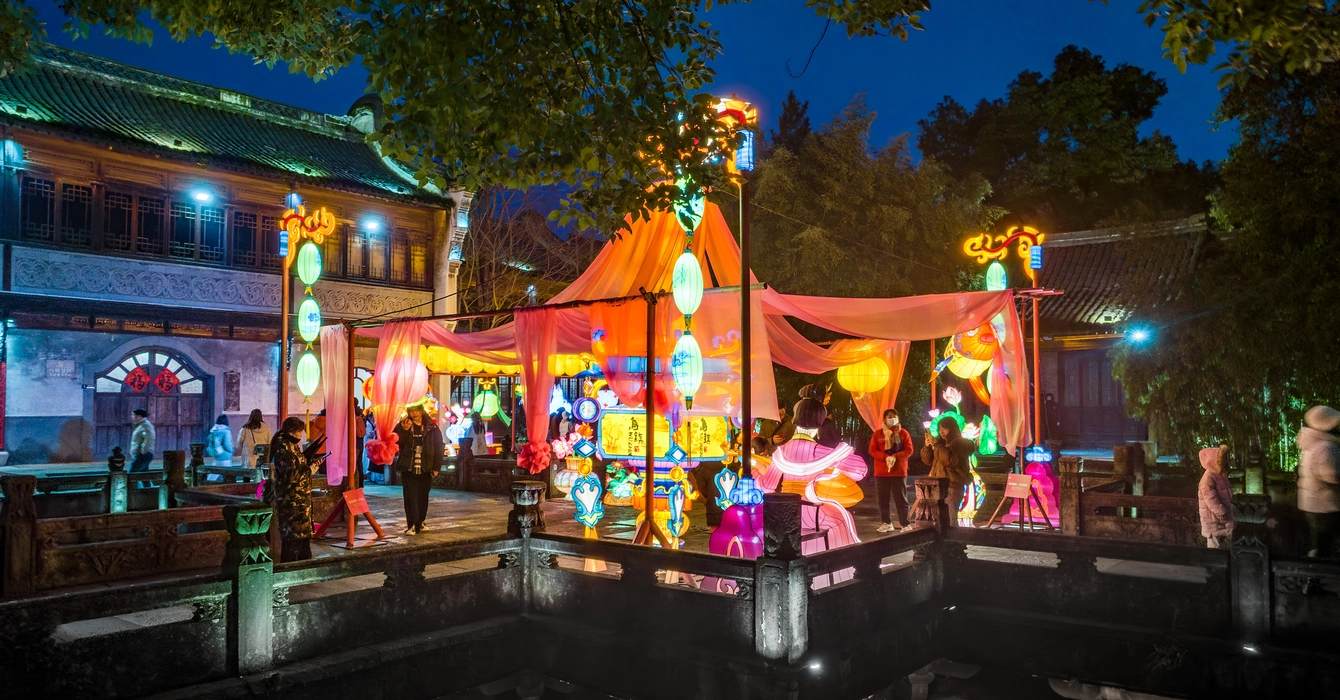 乌镇龙灯舞影绝美水乡旅游风景桌面