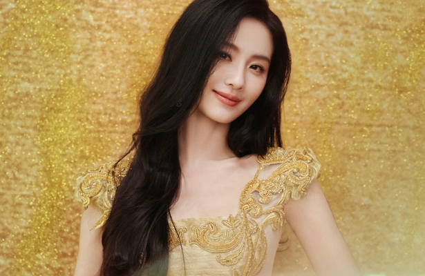 刘诗诗金色礼裙梦幻光影写真壁纸