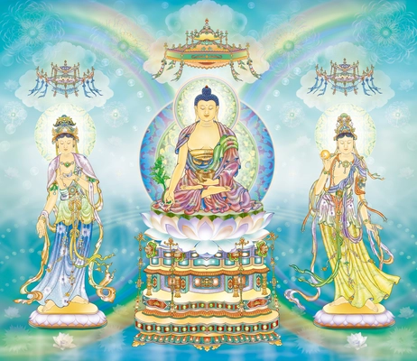 精美东方三圣佛像依林法师绘赏析
