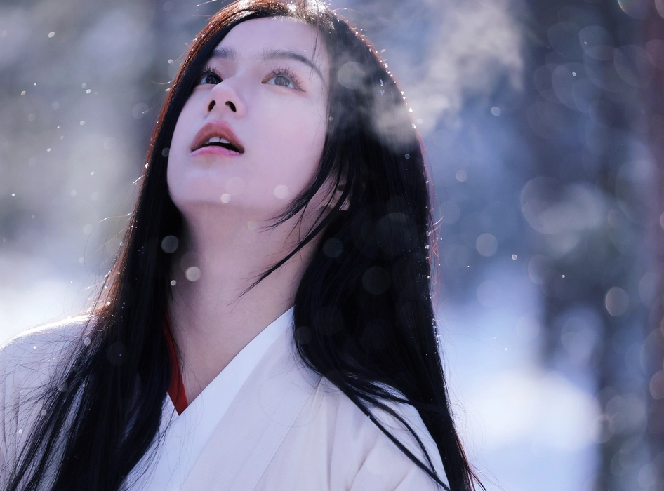 包上恩雪中白袍古装造型写真壁纸
