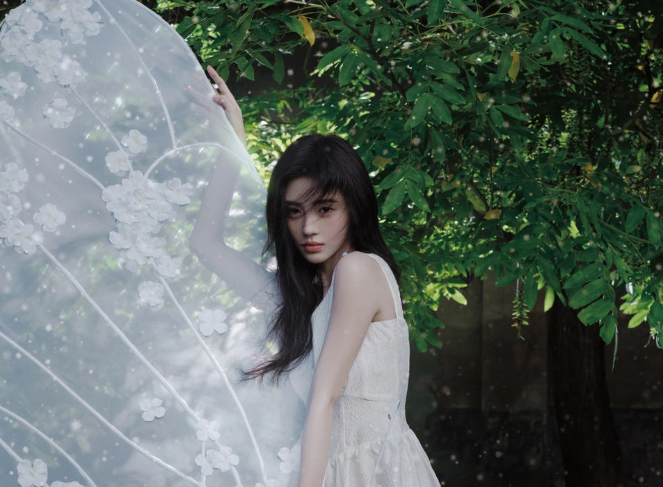 鞠婧祎森系白裙写真图片壁纸
