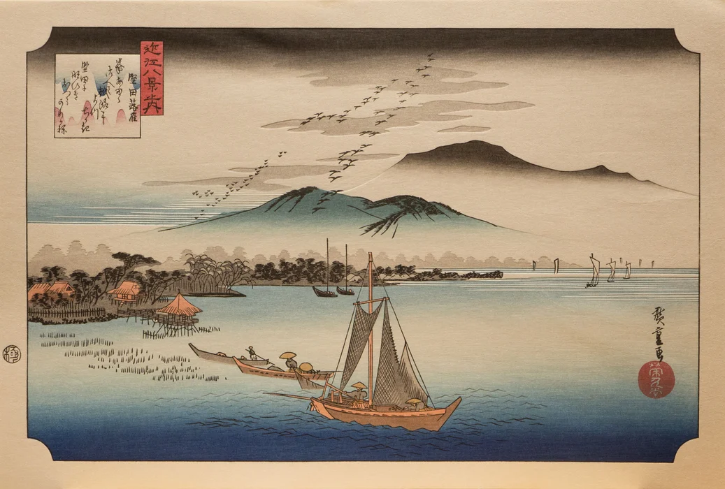歌川广重木刻画版风景画壁纸